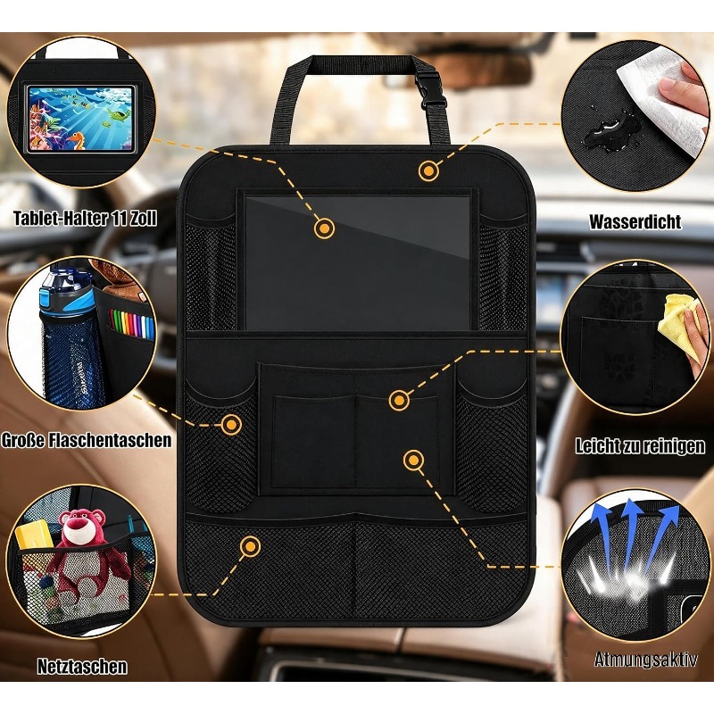 Tablet Accessories Bag - Car Backseat Organizer with Touch Screen