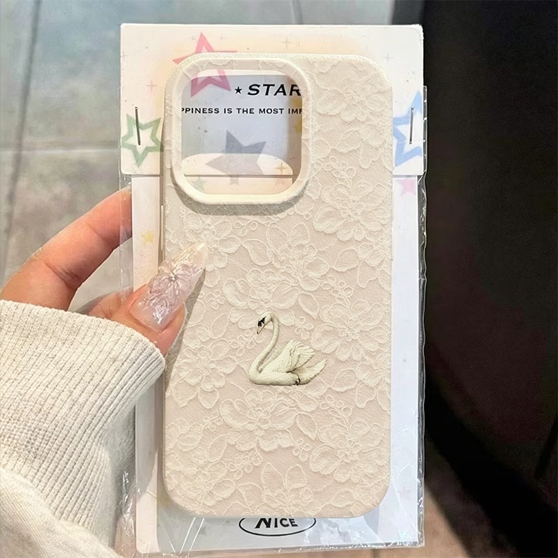 Lace Swan Pattern Lychee Textu - đánh giá và giá Apple Iphone 15 Pro Max